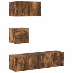 Berkfield Home Classic 4 Piece TV Cabinet Set Smoked Oak Engineered Wood in Brown - thumbnail 3