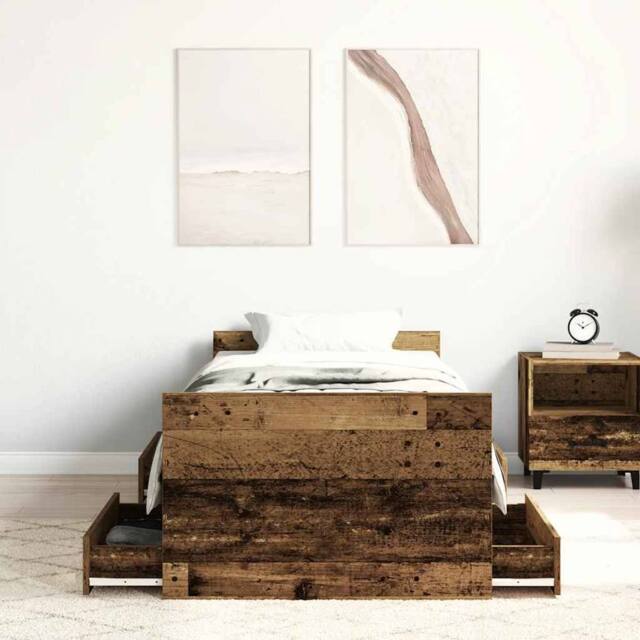 Berkfield Home Full Bed Frame without Mattress Old Wood 90x190 cm Single Enginee in Brown - image 1