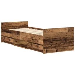 Berkfield Home Full Bed Frame without Mattress Old Wood 90x190 cm Single Enginee in Brown - thumbnail 4
