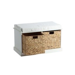 Home Source Hallway Storage Bench 2 Woven Drawer Padded Cushioned Top Wooden Frame in White - thumbnail 8
