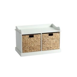 Home Source Hallway Storage Bench 2 Woven Drawer Padded Cushioned Top Wooden Frame in White - thumbnail 7