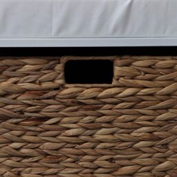 Home Source Hallway Storage Bench 2 Woven Drawer Padded Cushioned Top Wooden Frame in White - thumbnail 5