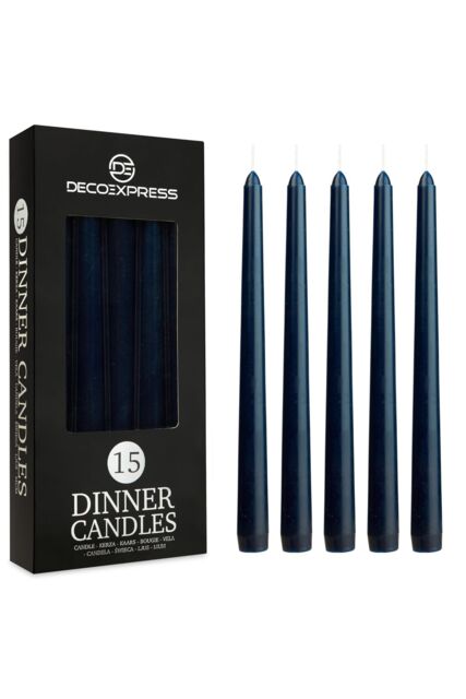 Deco Express Candles Set Classic Dripless Tapered Metallic Unscented 8 Hours Décor in Navy - Size: 15 Pack - image 1