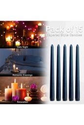 Deco Express Candles Set Classic Dripless Tapered Metallic Unscented 8 Hours Décor in Navy - Size: 15 Pack - thumbnail 6