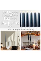 Deco Express Candles Set Classic Dripless Tapered Metallic Unscented 8 Hours Décor in Navy - Size: 15 Pack - thumbnail 3