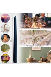 Deco Express Candles Set Classic Dripless Tapered Metallic Unscented 8 Hours Décor in Navy - Size: 15 Pack - thumbnail 4