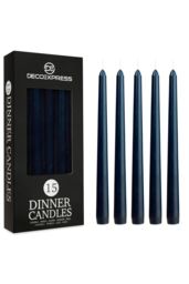 Deco Express Candles Set Classic Dripless Tapered Metallic Unscented 8 Hours Décor in Navy - Size: 15 Pack - thumbnail 1