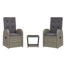 Berkfield Home 3 Piece Garden Dining Set with Cushions Grey Poly Rattan - thumbnail 2