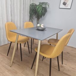 KOSY KOALA Modern Rectangle Dark Grey Dining Table Set With 4 Mustard Chairs Dining Room Furniture in Brown - thumbnail 5