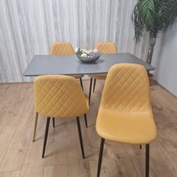 KOSY KOALA Modern Rectangle Dark Grey Dining Table Set With 4 Mustard Chairs Dining Room Furniture in Brown - thumbnail 3