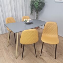KOSY KOALA Modern Rectangle Dark Grey Dining Table Set With 4 Mustard Chairs Dining Room Furniture in Brown - thumbnail 2