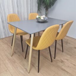 KOSY KOALA Modern Rectangle Dark Grey Dining Table Set With 4 Mustard Chairs Dining Room Furniture in Brown - thumbnail 1