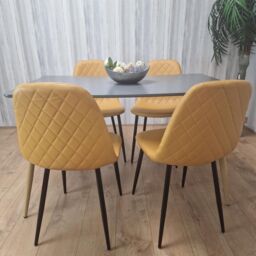 KOSY KOALA Modern Rectangle Dark Grey Dining Table Set With 4 Mustard Chairs Dining Room Furniture in Brown - thumbnail 6