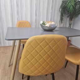 KOSY KOALA Modern Rectangle Dark Grey Dining Table Set With 4 Mustard Chairs Dining Room Furniture in Brown - thumbnail 7