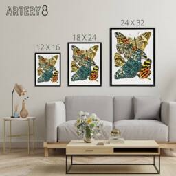 "Artery8 Vintage Butterflies Blue Yellow Framed Canvas Wall Art Print Seguy - Size: W24"" x H32""" - thumbnail 4