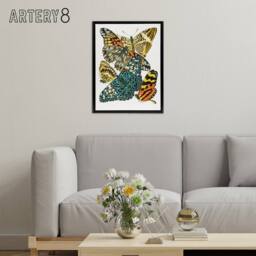 "Artery8 Vintage Butterflies Blue Yellow Framed Canvas Wall Art Print Seguy - Size: W24"" x H32""" - thumbnail 3