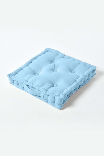 Homescapes Plain Cotton Floor Cushion in Blue - Size: 50 cm x 50 cm - image 1