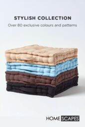 Homescapes Plain Cotton Floor Cushion in Blue - Size: 50 cm x 50 cm - thumbnail 6