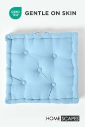Homescapes Plain Cotton Floor Cushion in Blue - Size: 50 cm x 50 cm - thumbnail 3