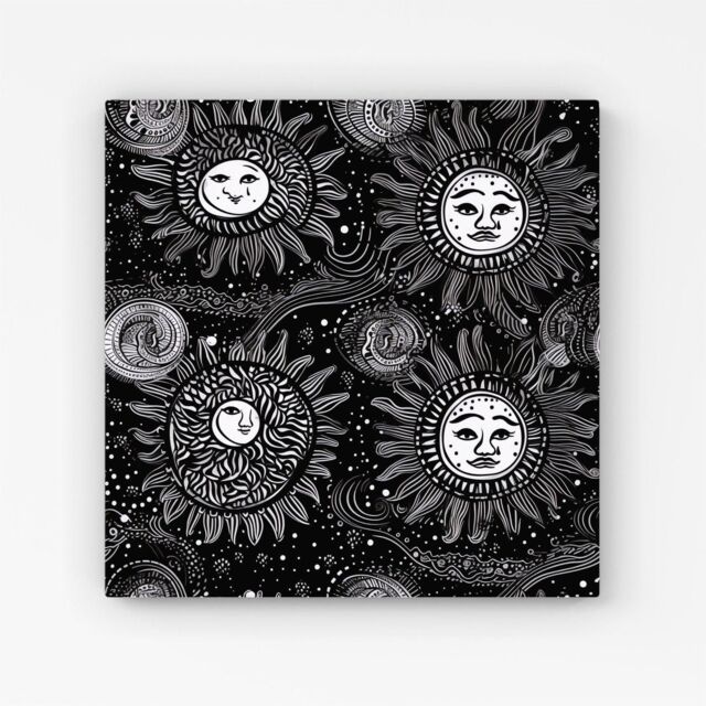 Warren Reed - Designer Moon & Sun White Black Canvas - Size: w10 inch x h10 inch - image 1