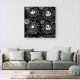 Warren Reed - Designer Moon & Sun White Black Canvas - Size: w10 inch x h10 inch - thumbnail 4