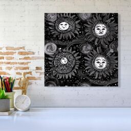 Warren Reed - Designer Moon & Sun White Black Canvas - Size: w10 inch x h10 inch - thumbnail 2