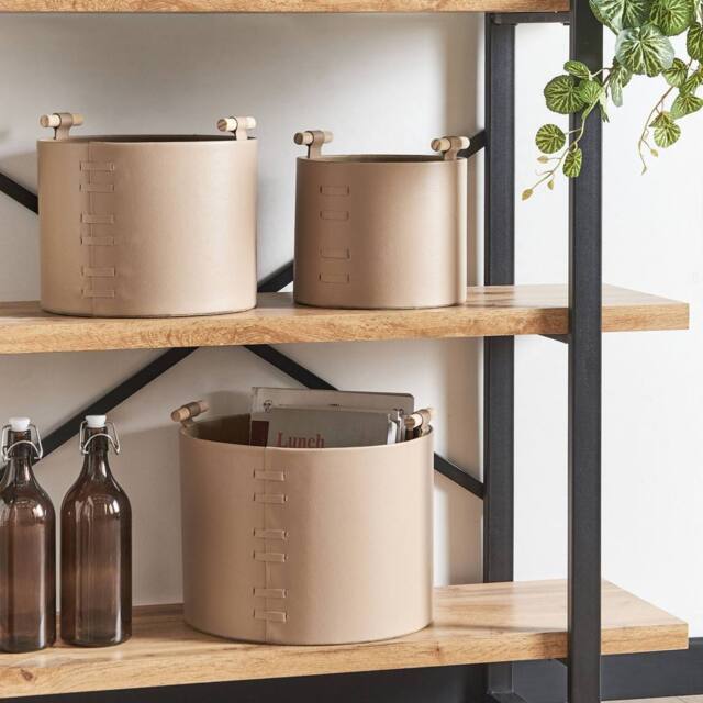Wyld and Coco 3-Piece Beige Faux Leather Storage Baskets with Handles - image 1