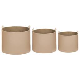 Wyld and Coco 3-Piece Beige Faux Leather Storage Baskets with Handles - thumbnail 4