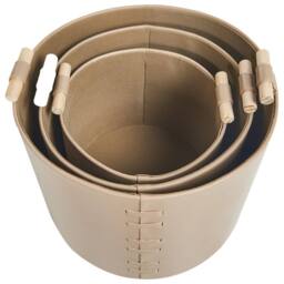 Wyld and Coco 3-Piece Beige Faux Leather Storage Baskets with Handles - thumbnail 5
