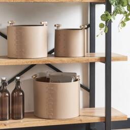 Wyld and Coco 3-Piece Beige Faux Leather Storage Baskets with Handles - thumbnail 1
