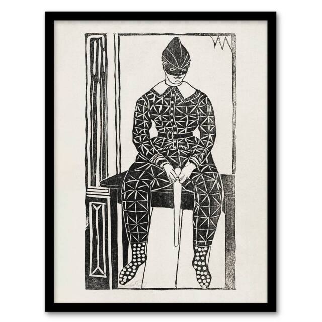Artery8 Samuel J De Mesquita Framed Wall Art Print Harlequin Clown Portrait in White - Size: A4 - image 1