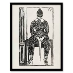 Artery8 Samuel J De Mesquita Framed Wall Art Print Harlequin Clown Portrait in White - Size: A4 - thumbnail 1