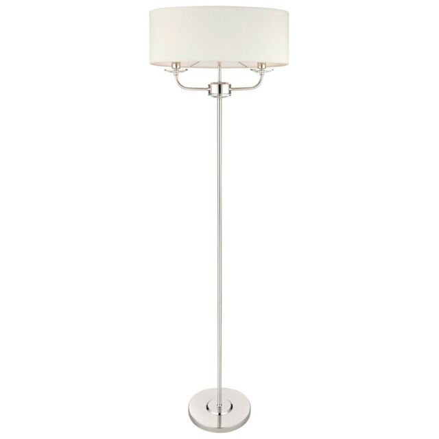 Loops 1.5m Twin Floor Lamp Bright Nickel Shade 2 Bulb Standing Living Room Light Base in Metallics - image 1