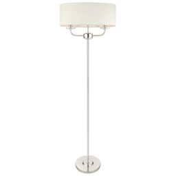 Loops 1.5m Twin Floor Lamp Bright Nickel Shade 2 Bulb Standing Living Room Light Base in Metallics - thumbnail 1