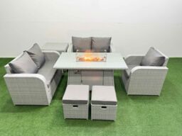 Fimous High Back Poly Rattan Garden Furniture Set w/ Reclining Chair Loveseat Sofa Firepit Dining Table Indoor Outdoor Patio Set 2 Stool Side Table - thumbnail 2