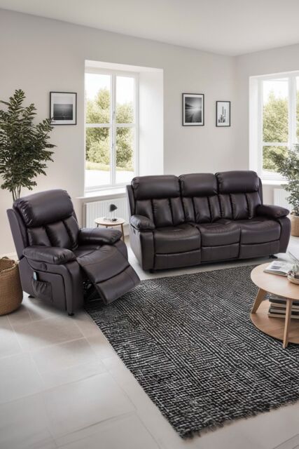 More4Homes Chester Electric Recliner Bonded Leather 1+3 Seater Sofa Set in Brown - image 1