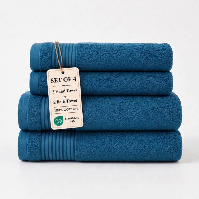 Grace Bedding Premium 500 GSM Cotton Bath & Hand Towels Set of 4 in Teal - image 1