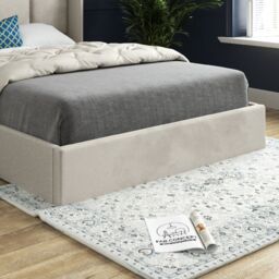 Casani Quanta Straight Winged Upholstered Soft Velvet Bed Frame in Cream - Size: Small Single - thumbnail 3