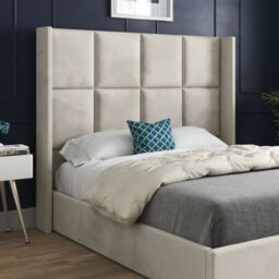 Casani Quanta Straight Winged Upholstered Soft Velvet Bed Frame in Cream - Size: Small Single - thumbnail 2