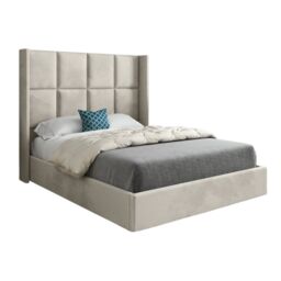 Casani Quanta Straight Winged Upholstered Soft Velvet Bed Frame in Cream - Size: Small Single - thumbnail 5