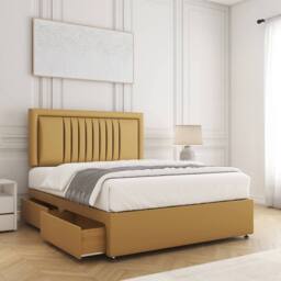 "BSSPOKE Canes Divan Bed Plush 24"" Headboard 2Drawers Same Side & No Mattress in Mustard - Size: Small Double" - thumbnail 2
