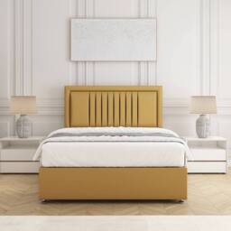 "BSSPOKE Canes Divan Bed Plush 24"" Headboard 2Drawers Same Side & No Mattress in Mustard - Size: Small Double" - thumbnail 3