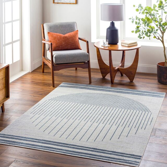 Livabliss Lilian-Washable Blue Grey Geometric Living Dining Bedroom Rug in Beige - Size: 160 cm x 215 cm - image 1