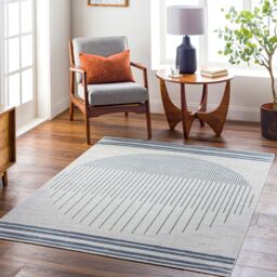 Livabliss Lilian-Washable Blue Grey Geometric Living Dining Bedroom Rug in Beige - Size: 160 cm x 215 cm - thumbnail 1