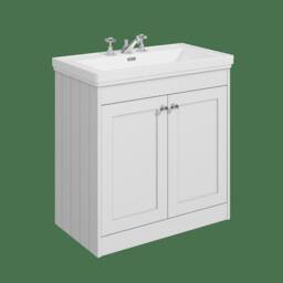 Balterley 800mm Floor Standing 2 Door Unit with Classic Basin 3 Tap Hole - White - thumbnail 1
