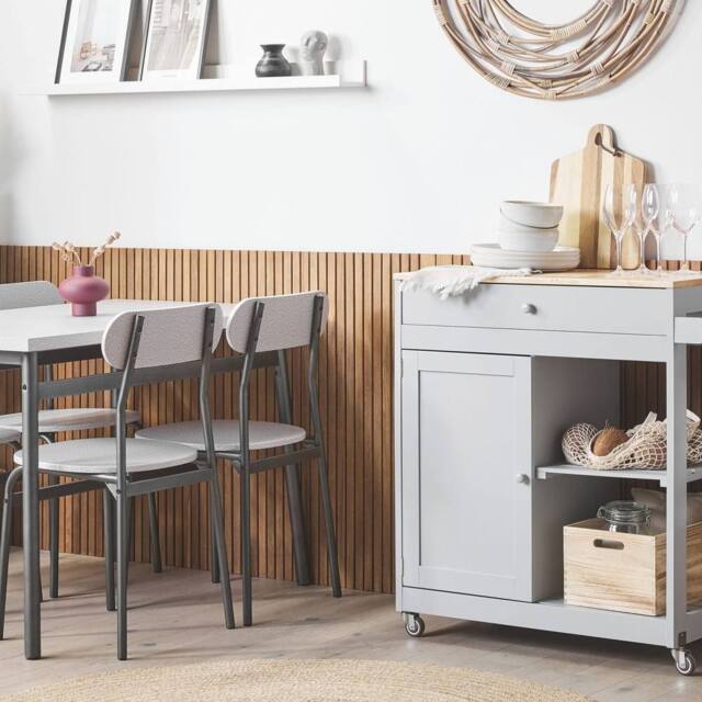 Wyld and Coco Kitchen Trolley Grey 75x43x87 cm Wood Body Rubberwood Top and Castors - Size: 75 x 43 x 87 cm - image 1