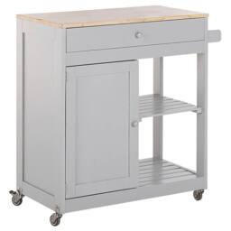 Wyld and Coco Kitchen Trolley Grey 75x43x87 cm Wood Body Rubberwood Top and Castors - Size: 75 x 43 x 87 cm - thumbnail 2