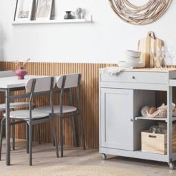 Wyld and Coco Kitchen Trolley Grey 75x43x87 cm Wood Body Rubberwood Top and Castors - Size: 75 x 43 x 87 cm - thumbnail 1