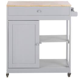 Wyld and Coco Kitchen Trolley Grey 75x43x87 cm Wood Body Rubberwood Top and Castors - Size: 75 x 43 x 87 cm - thumbnail 4