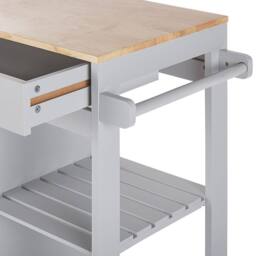Wyld and Coco Kitchen Trolley Grey 75x43x87 cm Wood Body Rubberwood Top and Castors - Size: 75 x 43 x 87 cm - thumbnail 6